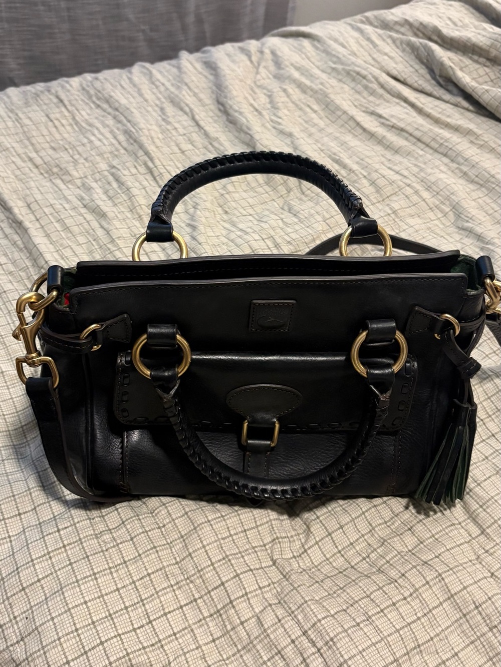 Dooney & Bourke Black Leather Satchel Handbag + Matching Wallet